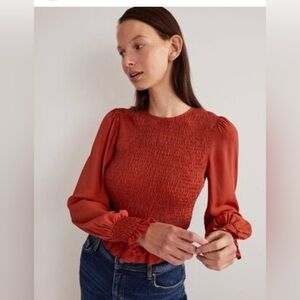 Boden Crew Neck Smocked Bodice Top